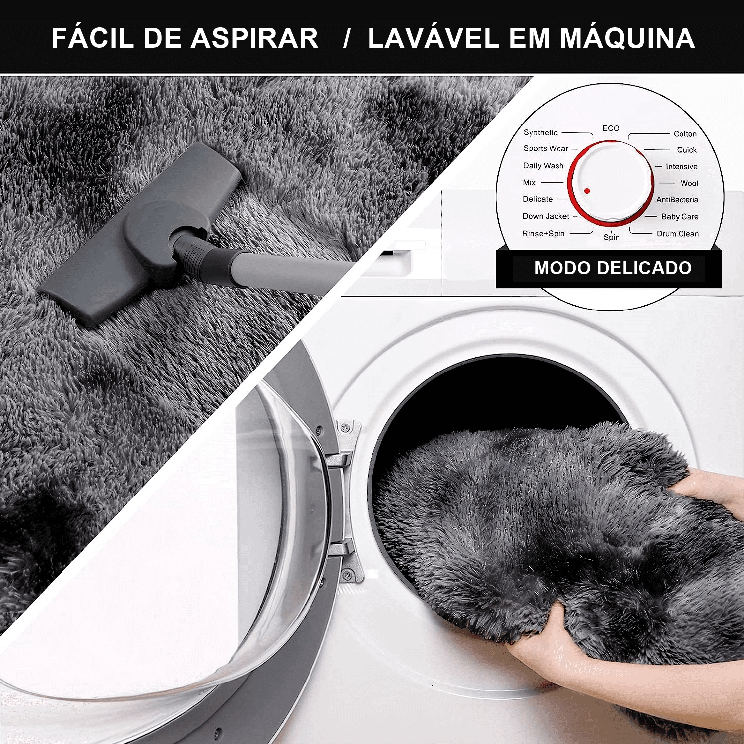 Tapete Pelo Alto Felpudo Macio Anti Derrapante Anti Alérgico Mesclado Cinza - 100 x 120 cm Tapete para Sala e Quarto