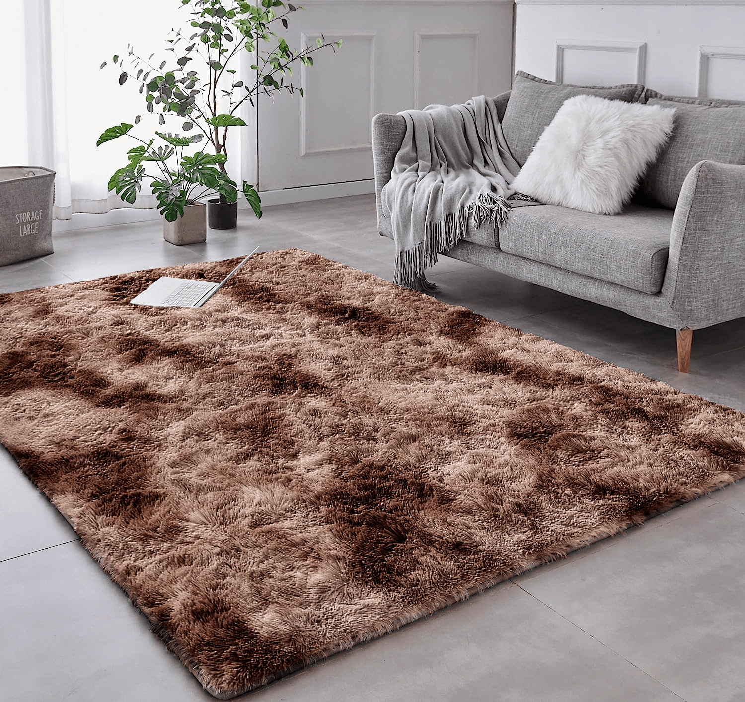 Tapete Pelo Alto Felpudo Macio Anti Derrapante Anti Alérgico Mesclado Marrom - 140 x 200 cm Tapete para Sala e Quartos