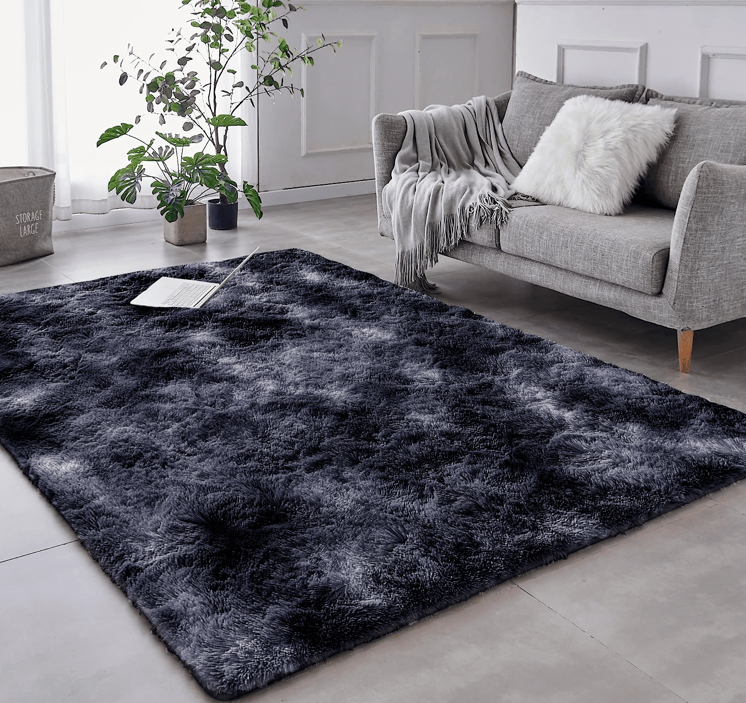 Tapete Pelo Alto Felpudo Macio Anti Derrapante Anti Alérgico Mesclado Preto - 200 x 240 cm Tapete para Sala e Quartos