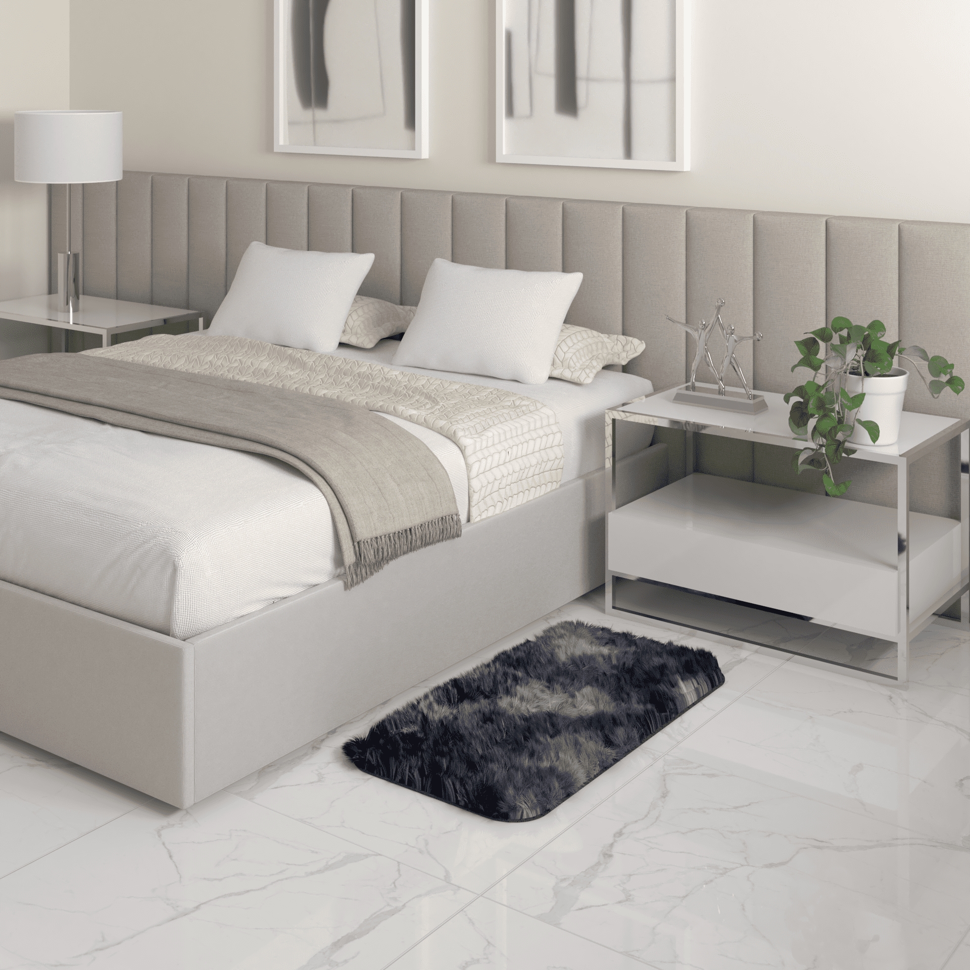 Tapete Pelo Alto Felpudo Macio Anti Derrapante Anti Alérgico Mesclado Preto - 50 x 100 cm Tapete para Sala e Quartos