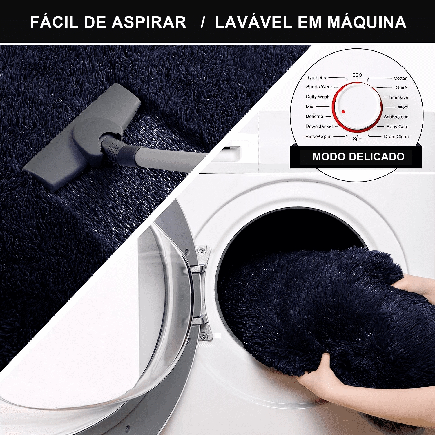 Tapete Pelo Alto Felpudo Macio Anti Derrapante Anti Alérgico Mesclado Preto Redondo - 60 cm Tapete para Sala e Quarto
