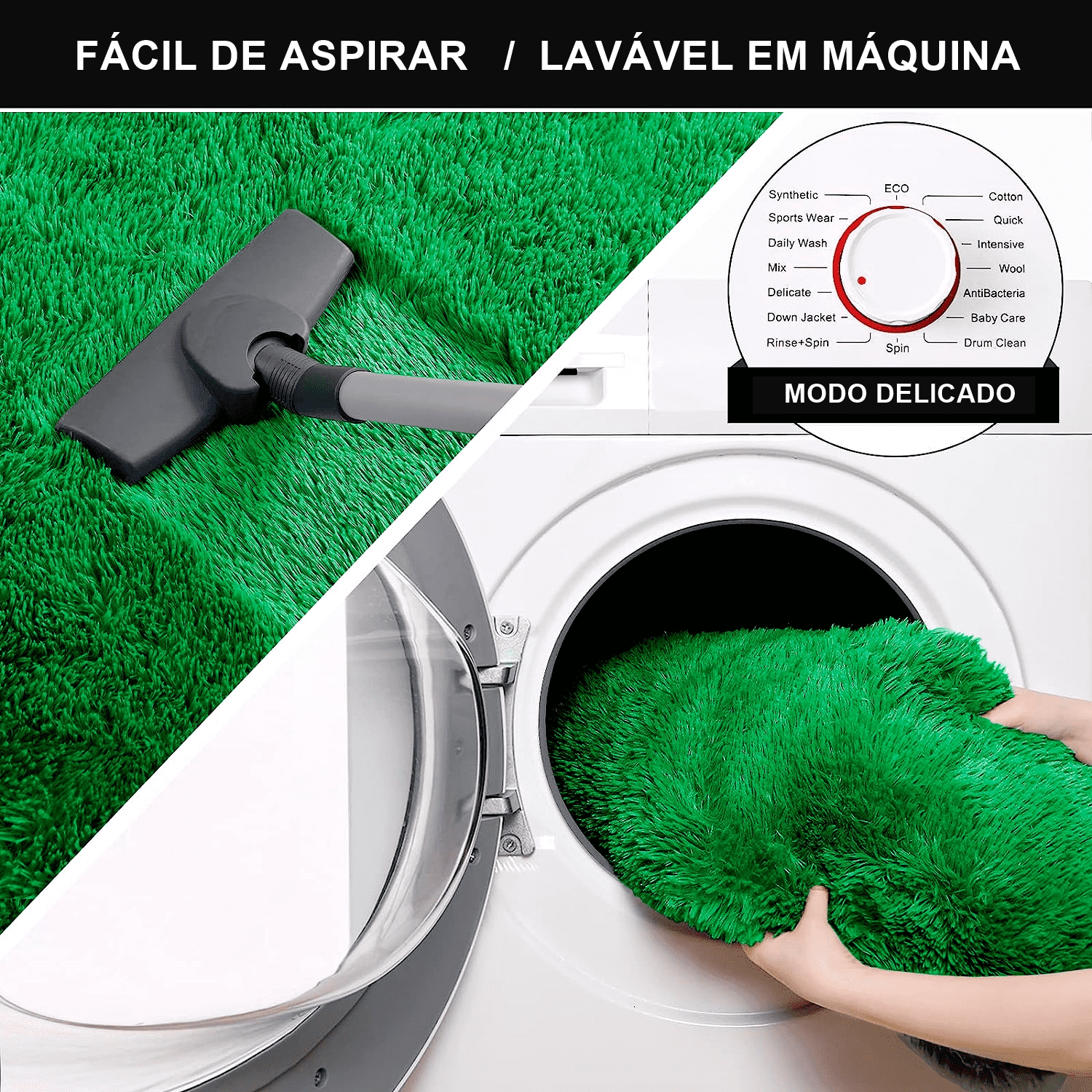 Tapete Pelo Alto Felpudo Macio Anti Derrapante Anti Alérgico Verde  - 200 x 200 cm Tapete para Sala e Quarto