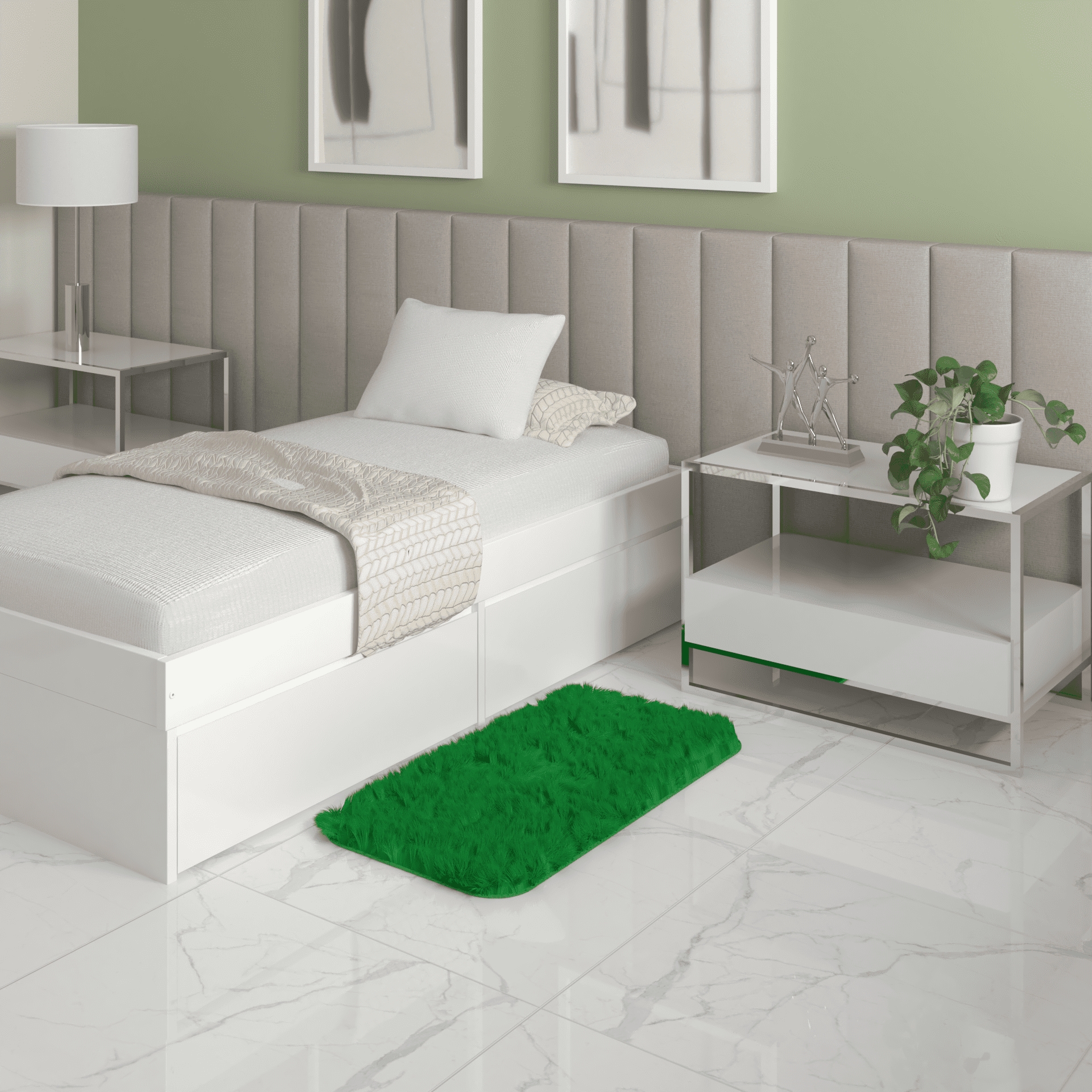 Tapete Pelo Alto Felpudo Macio Anti Derrapante Anti Alérgico Verde - 50 x 100 cm Tapete para Sala e Quarto