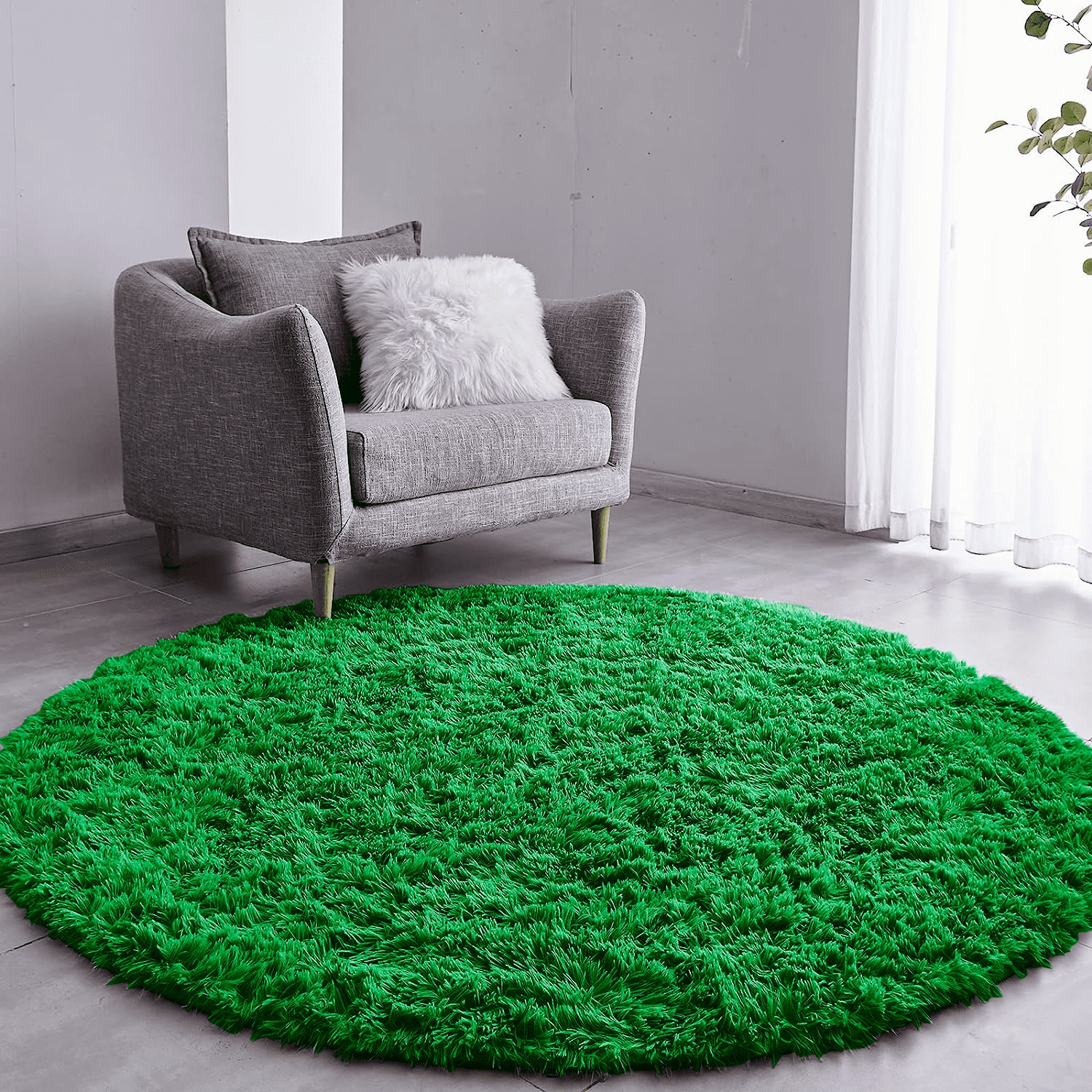 Tapete Pelo Alto Felpudo Macio Anti Derrapante Anti Alérgico Verde  Redondo - 100 cm Tapete para Sala e Quarto
