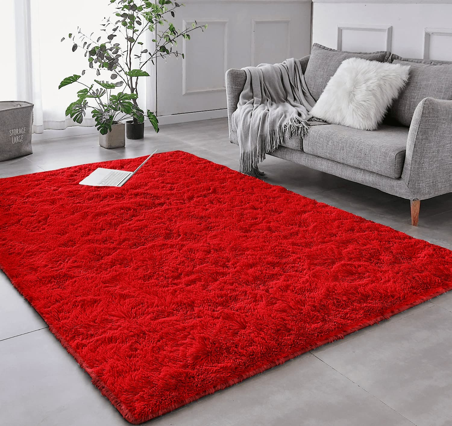Tapete Pelo Alto Felpudo Macio Anti Derrapante Anti Alérgico Vermelho  - 100 x 120 cm Tapete para Sala e Quarto