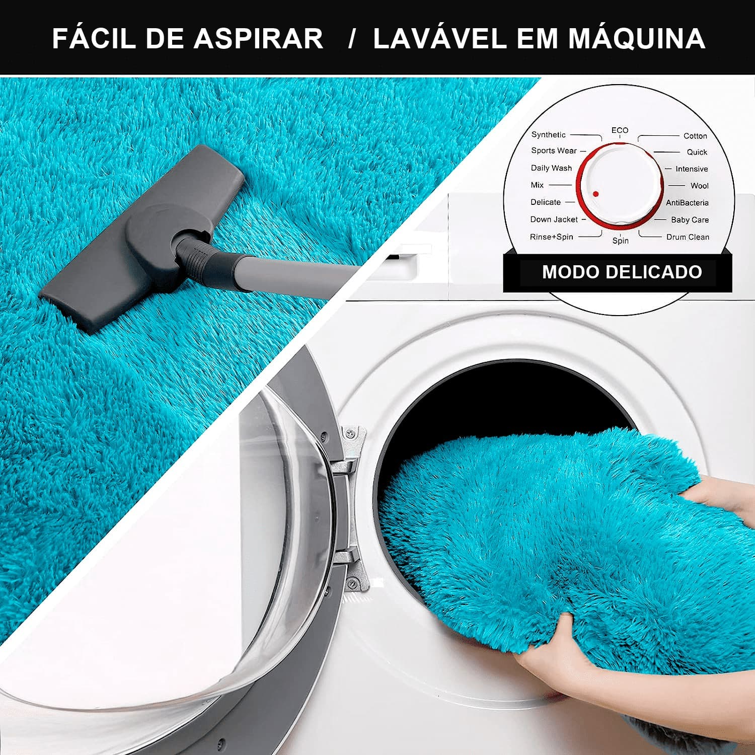 Tapete Sala Felpudo Peludo Azul Turquesa Coração 100 cm