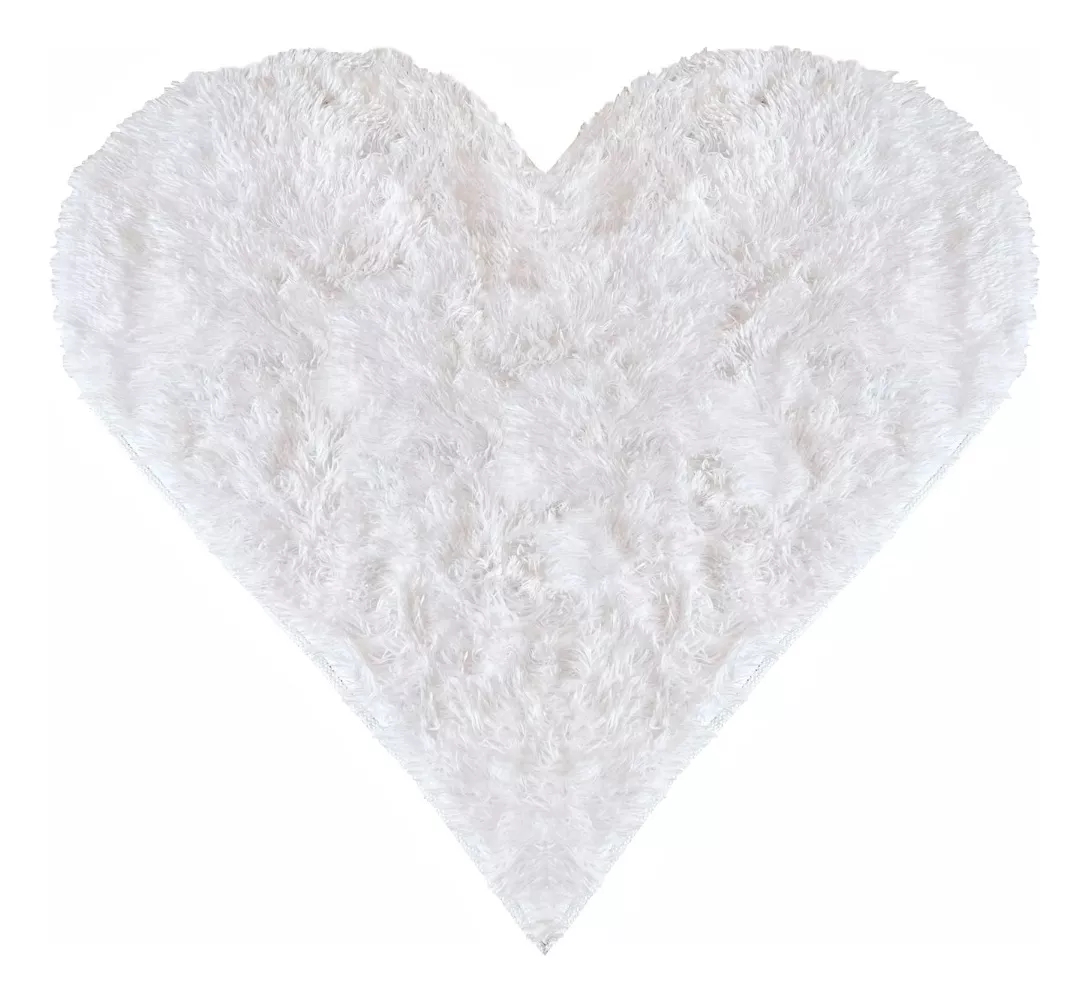 Tapete Sala Felpudo Peludo Branco Coração 200 cm