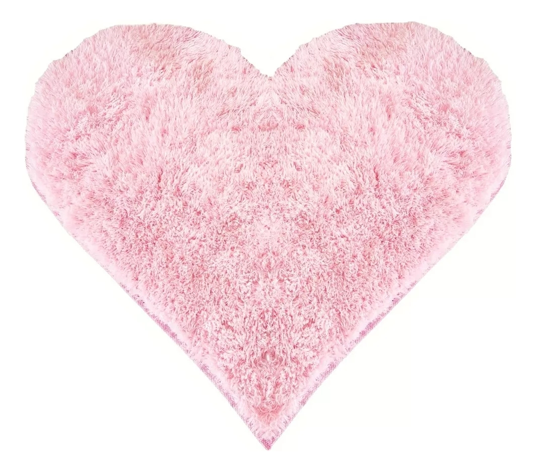 Tapete Sala Felpudo Peludo Rosa Bebê Coração 100 cm
