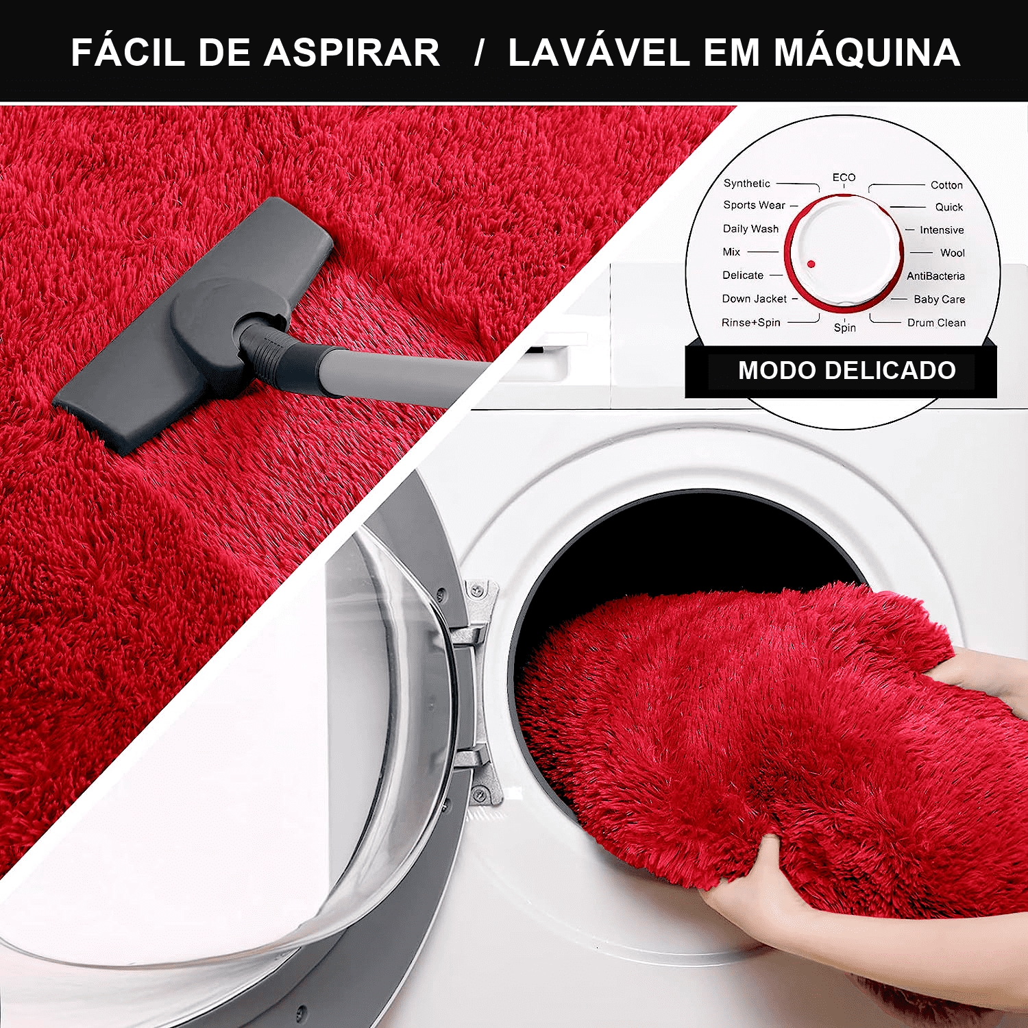 Tapete Sala Felpudo Peludo Vermelho Coração 100 cm