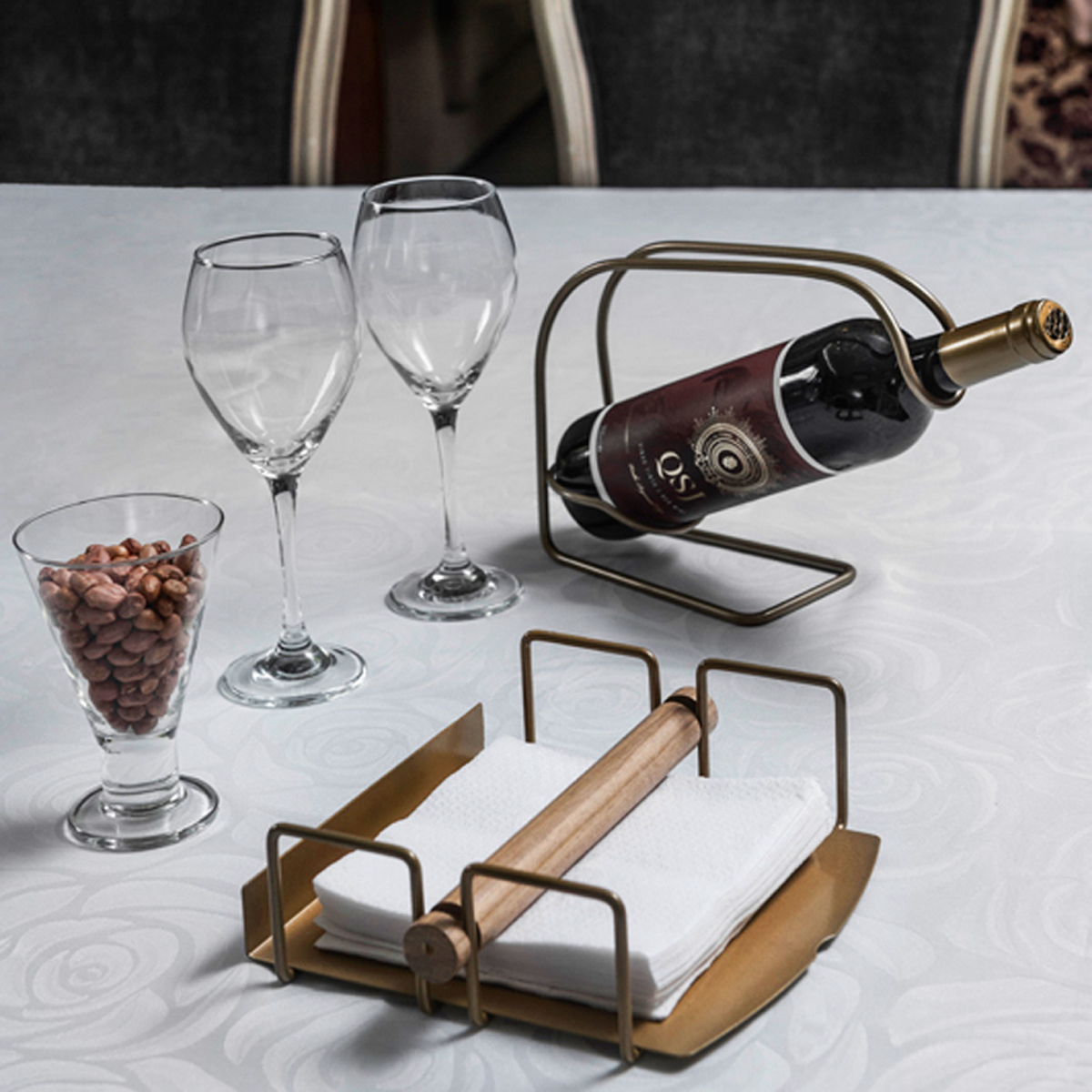 Kit 4 Suportes Porta Guardanapos de Mesa Quadrados Dourado Com Contrapesos de Madeira