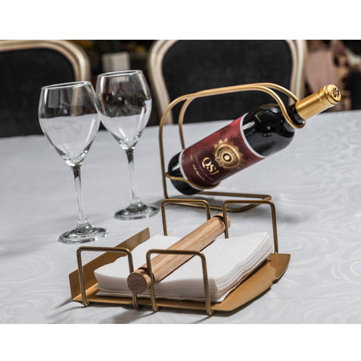 Kit 4 Suportes Porta Guardanapos de Mesa Quadrados Dourado Com Contrapesos de Madeira