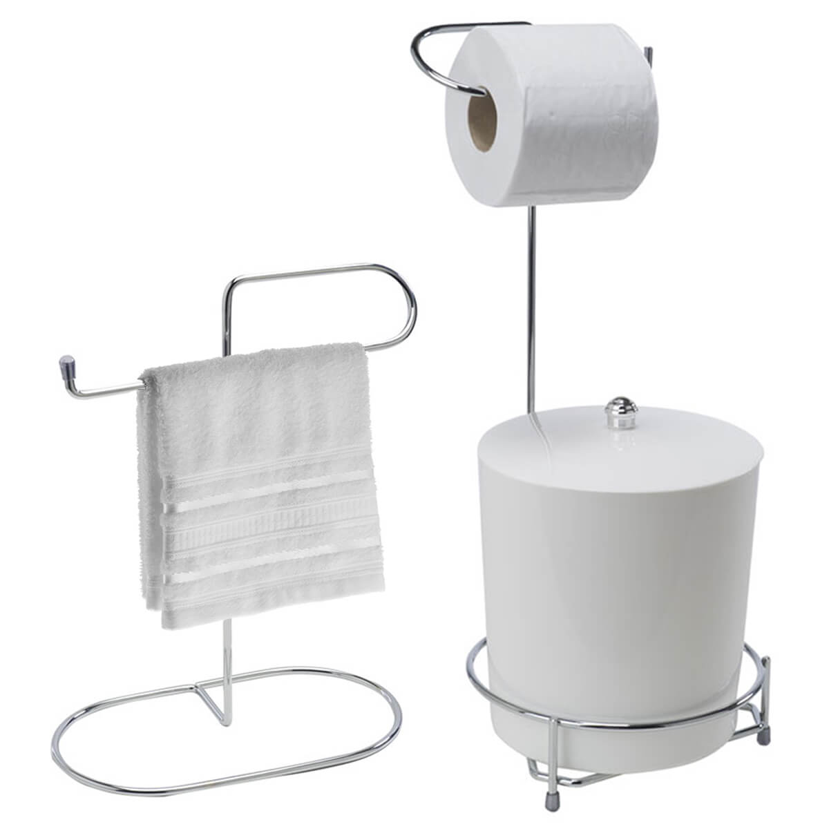 Kit Porta Toalha e Suporte Papel Higiênico Com Lixeira 5L Para Banheiro Cromado