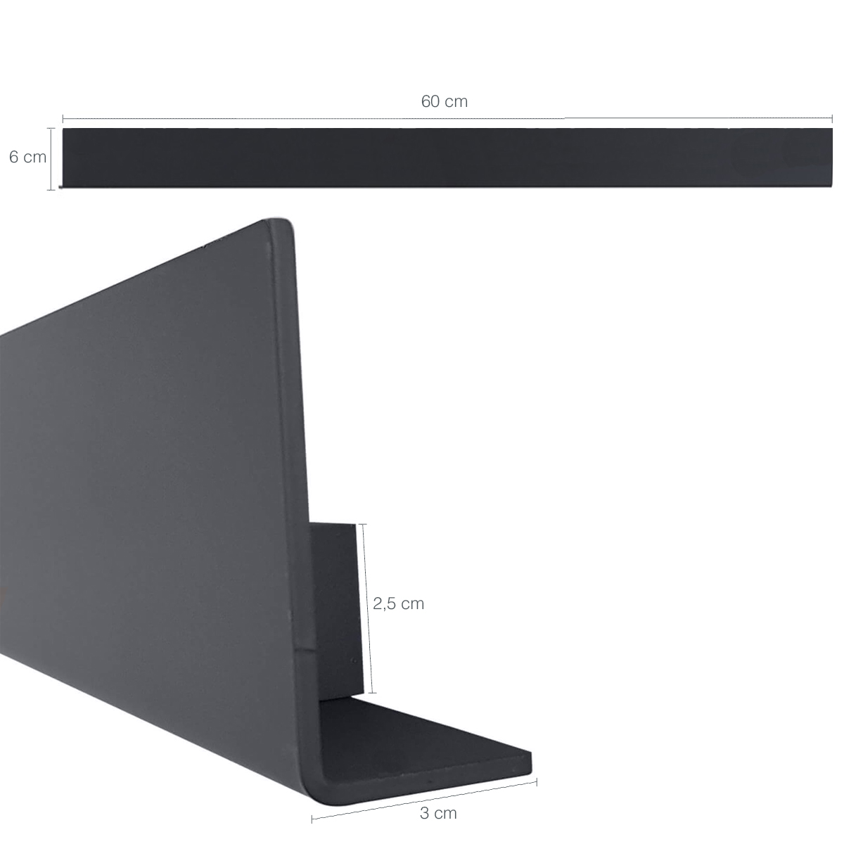 Kit Suportes Organizadores Barra 60cm Porta Facas e Gancho Multiuso De Cozinha Grafite