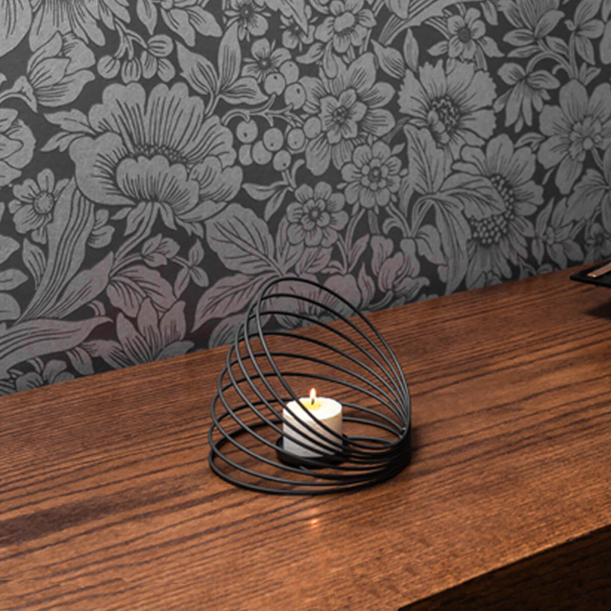 Lanterna Decorativa Mesa Porta Vela Aramado Castiçal Grafite