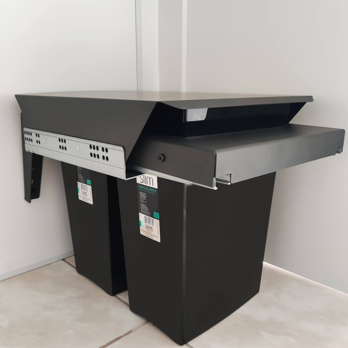 Lixeira Deslizante Dupla 30L Ecológica Para Cozinha Master Grafite