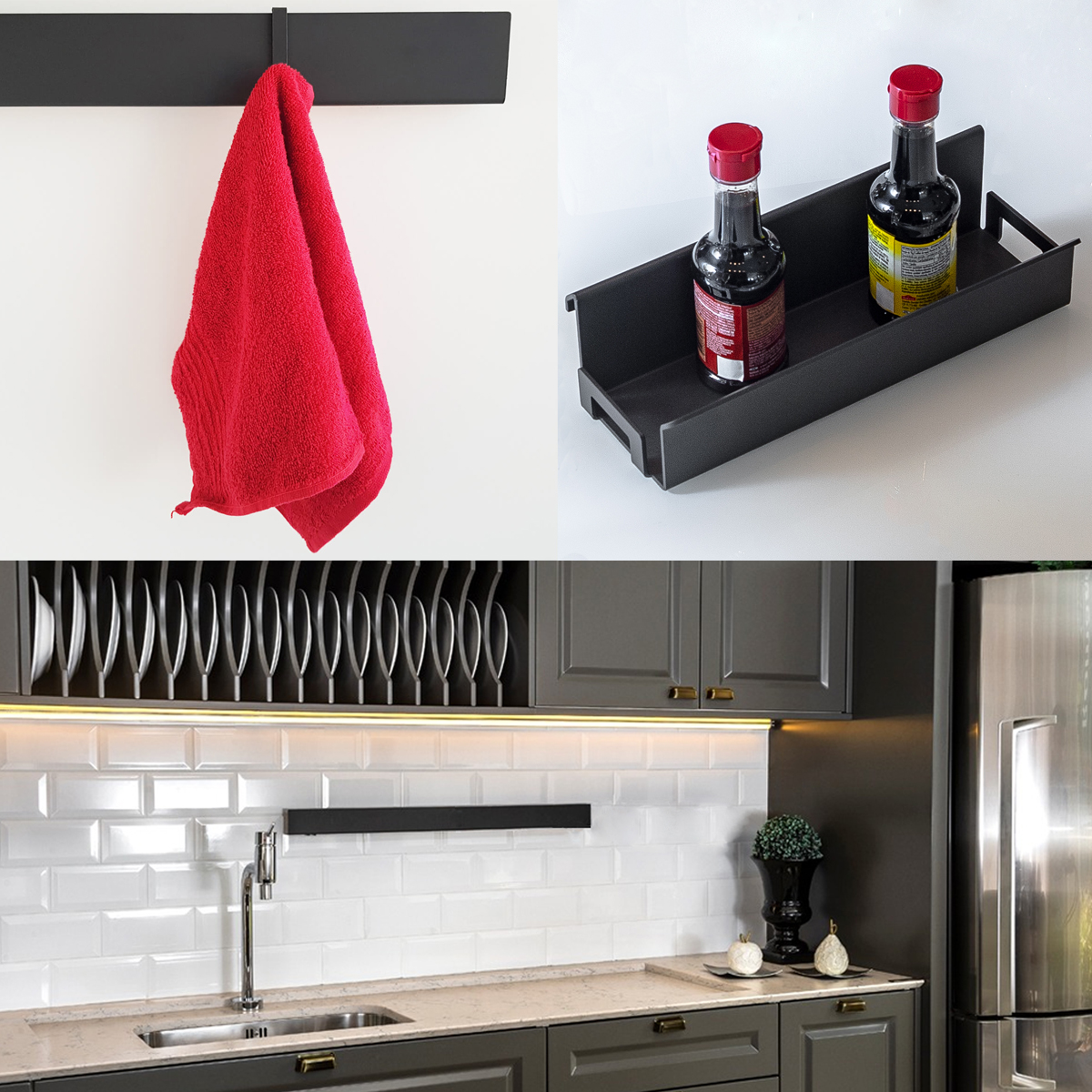 Organizadores Cozinha Barra 60cm Porta Condimentos Gancho Grafite