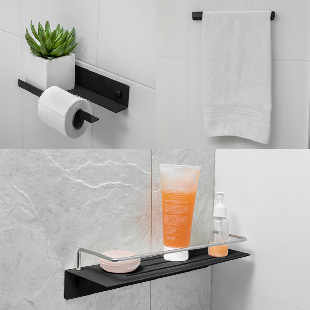 Porta Papel Higiênico Toalheiro e Porta Shampoo para Banheiro Grafite Schmitt