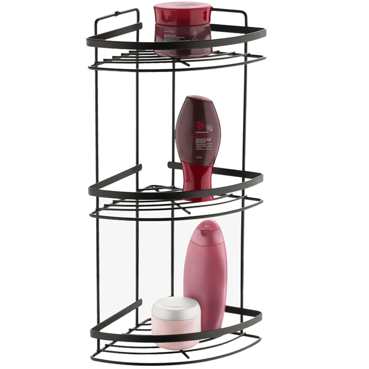Porta Shampoo Triplo Multiuso  Suporte Para Shampoo Preto Fosco Maragogi Schmitt