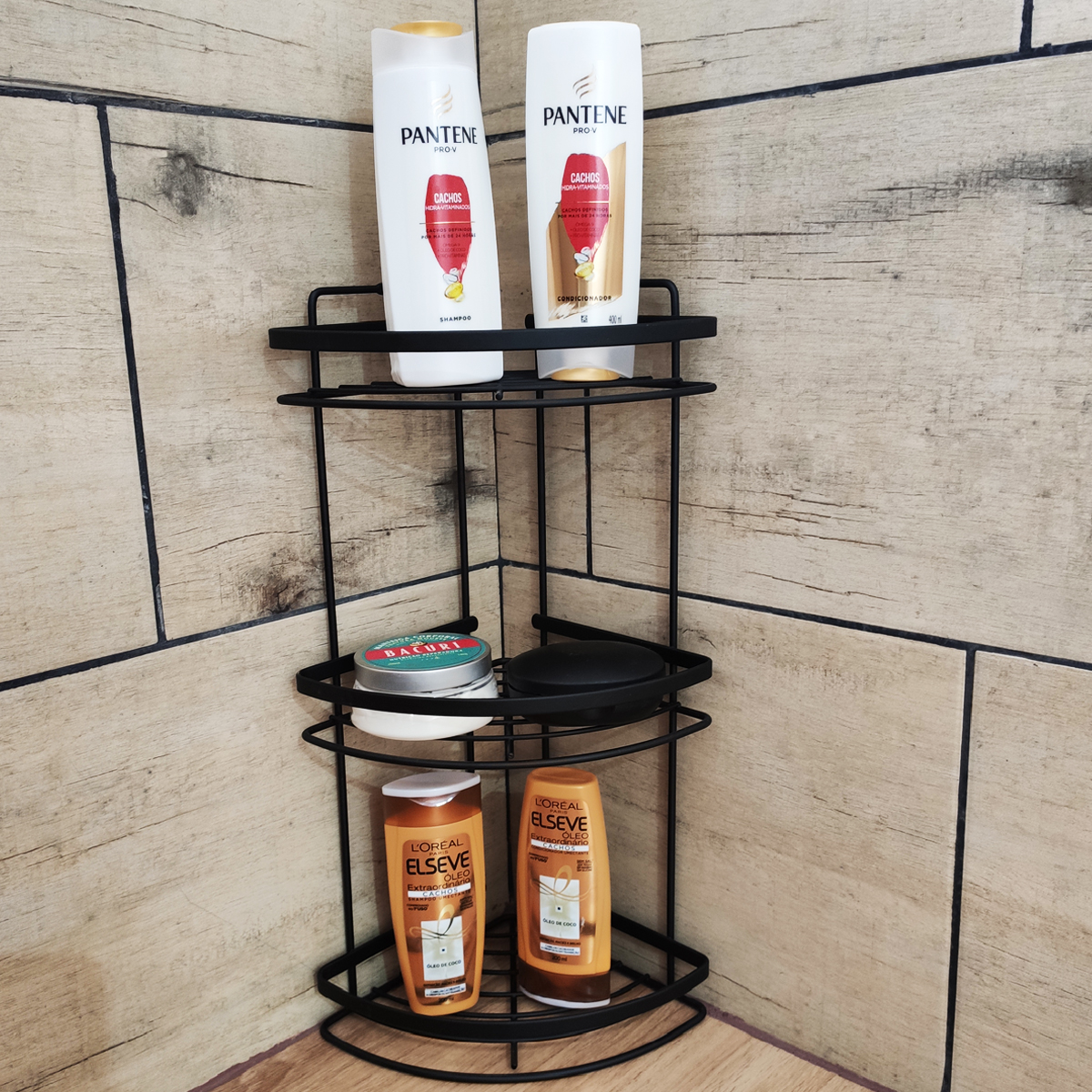 Porta Shampoo Triplo Multiuso  Suporte Para Shampoo Preto Fosco Maragogi Schmitt