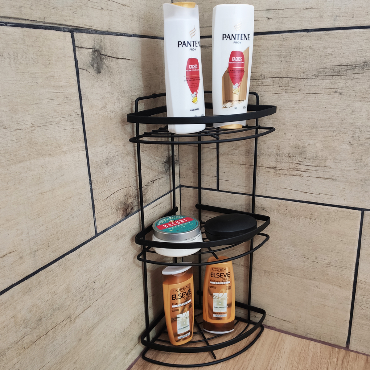 Porta Shampoo Triplo Multiuso  Suporte Para Shampoo Preto Fosco Maragogi Schmitt