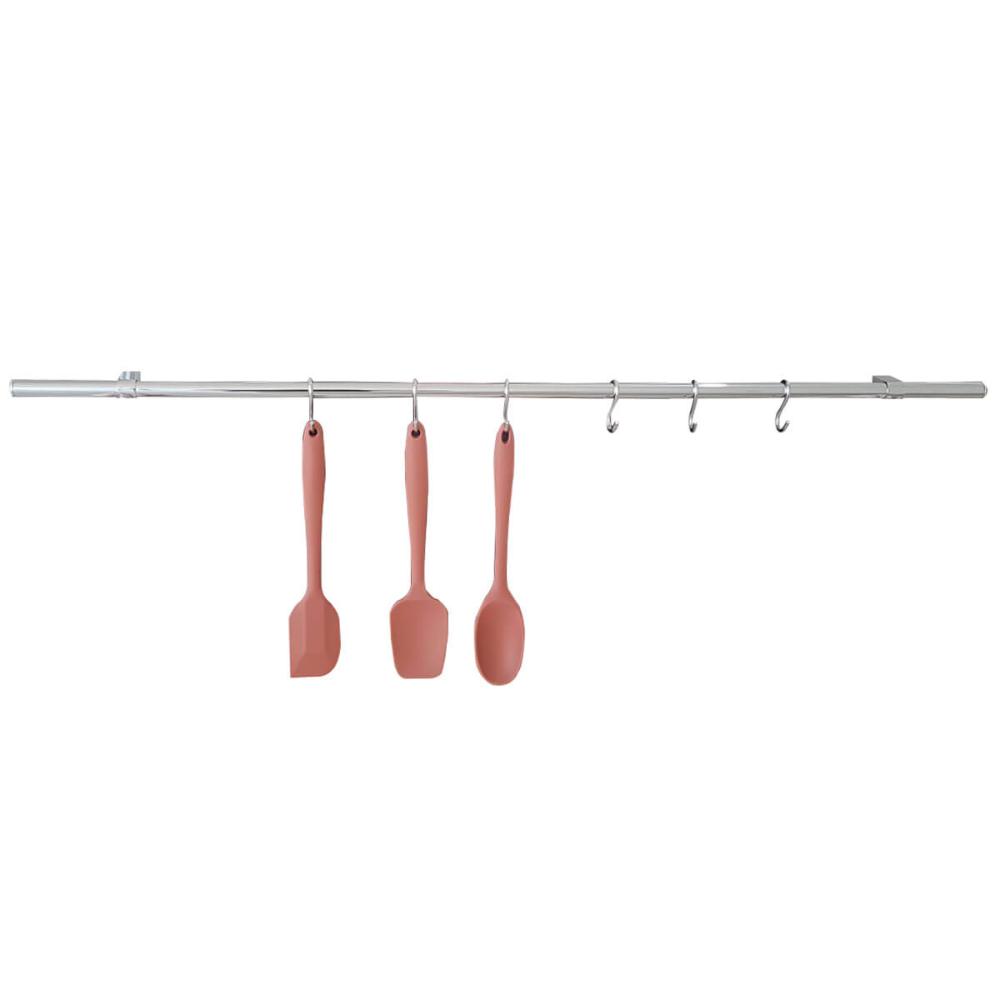 Barra De Utensílios Suporte De Cozinha Redonda Aço Inox 100cm