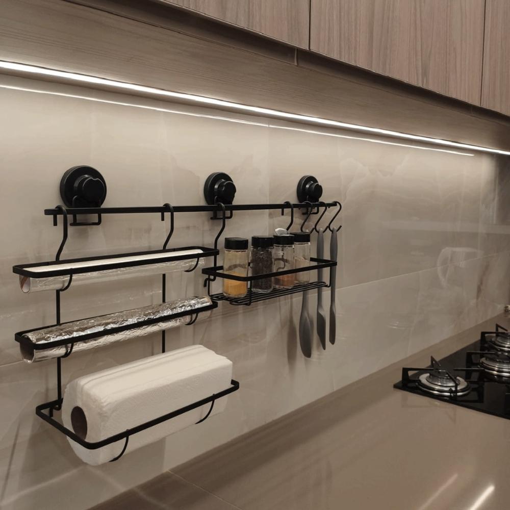 Barra de Cozinha Preta 70cm com Ventosa para Pendurar Utensílios Faciliti Schmitt