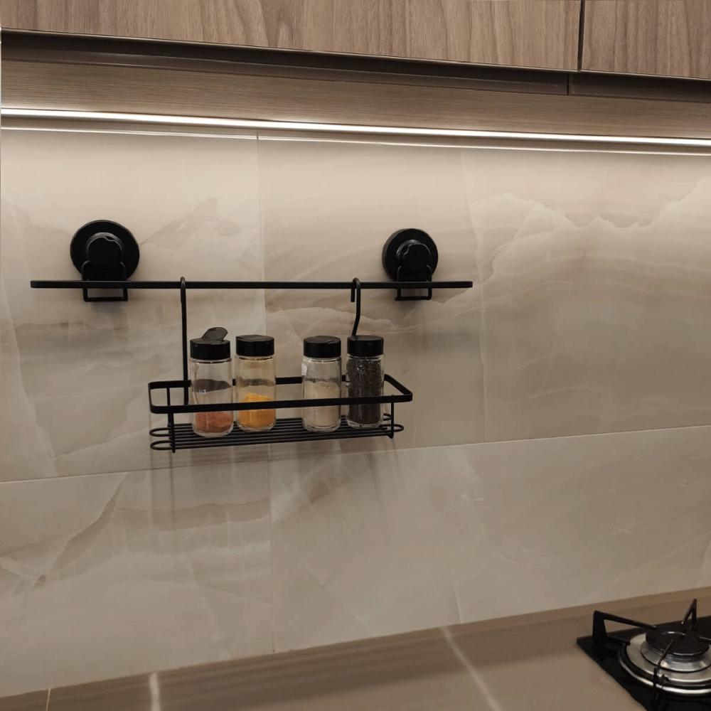 Barra para Cozinha com Ventosa 50cm Preta Pendurar Utensílios Toalha Faciliti Schmitt