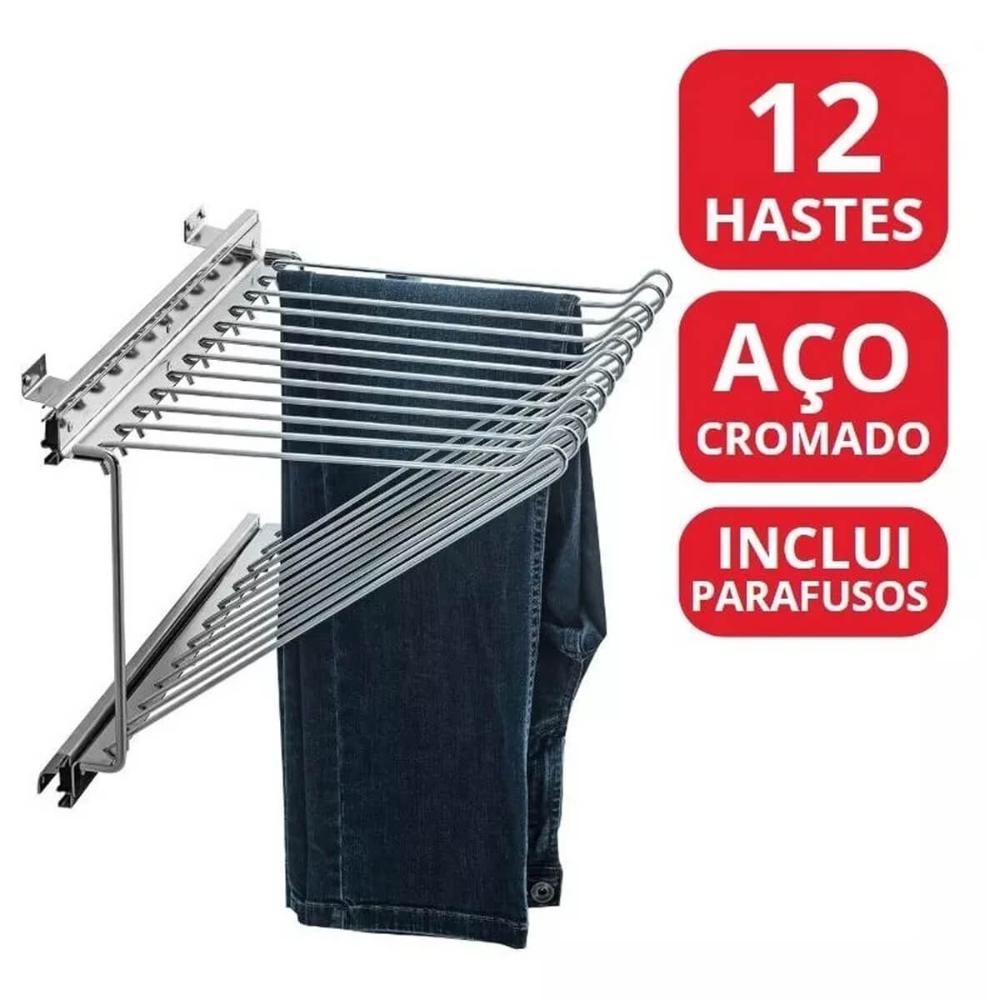 Calceiro Deslizante para Closet Guarda Roupas 38x46x2cm 12 Varetas Aramado Cromado Tubular Schmitt