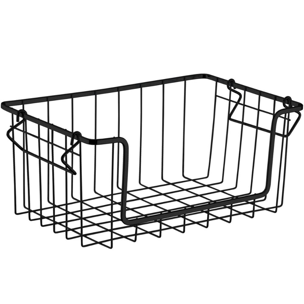 Cesto Aramado Organizador Multiuso Schmitt Fruteira Empilhável 42cm Cozinha Preto Fosco
