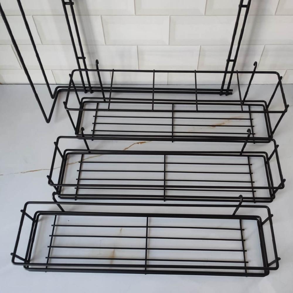 Coluna Corrediça Deslizante Preta Latas Óleo Suporte Temperos Condimentos Aramada Cozinha