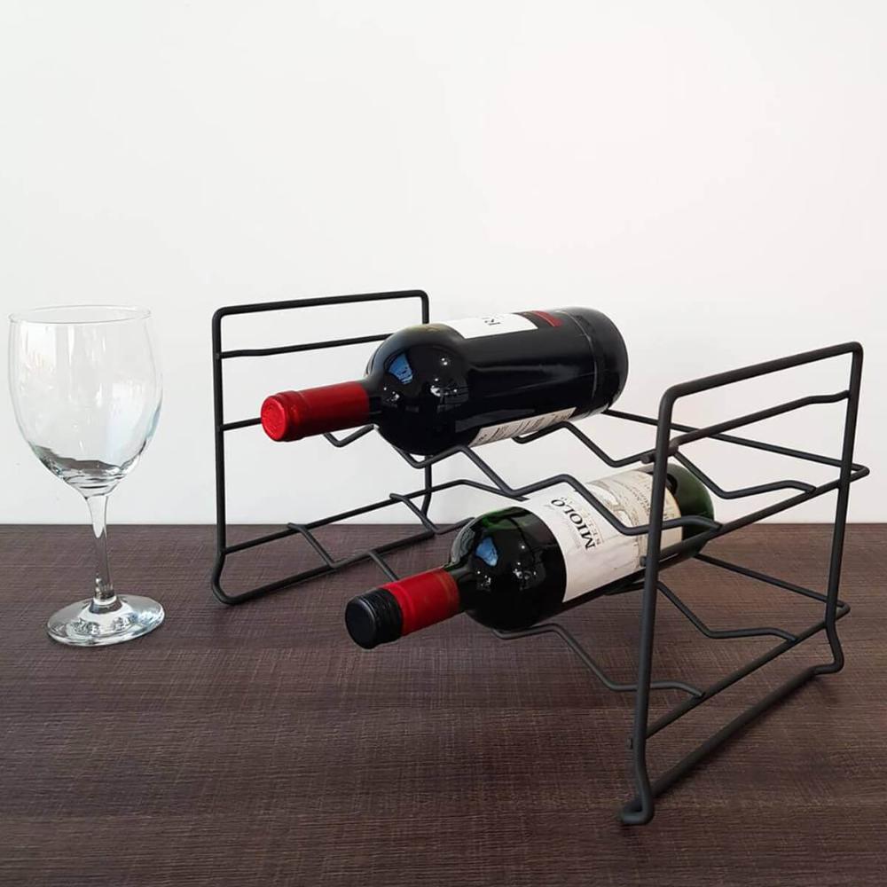 Kit 2 Suportes 16 Garrafas Vinho Aramado Grafite Adega Empil