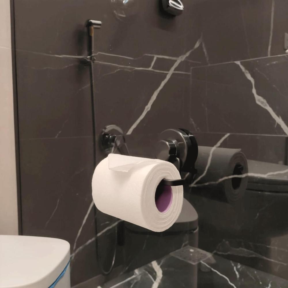 Kit 5 Acessórios Pretos Banheiro Suportes Ventosa Papeleira Toalheiro Saboneteira Gancho