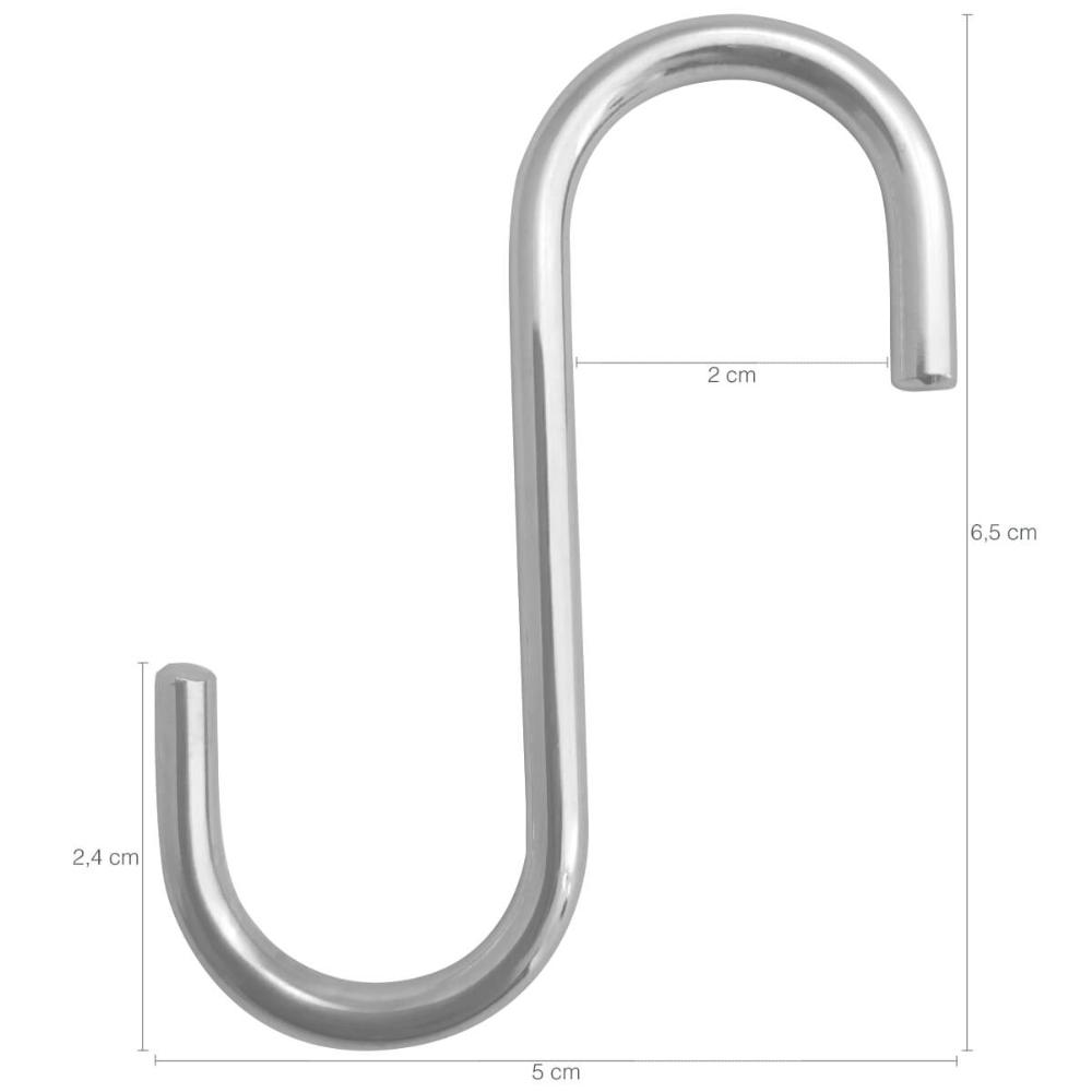 Kit 6 Ganchos Tipo S Multiuso Cromado 2cm Schimitt para Barra de Utensílios Toalha