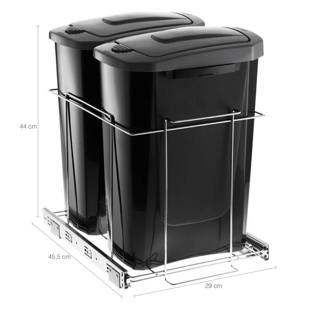 Lixeira Deslizante Slim Dupla 45,5cm x 29cm x44cm Cesto de L