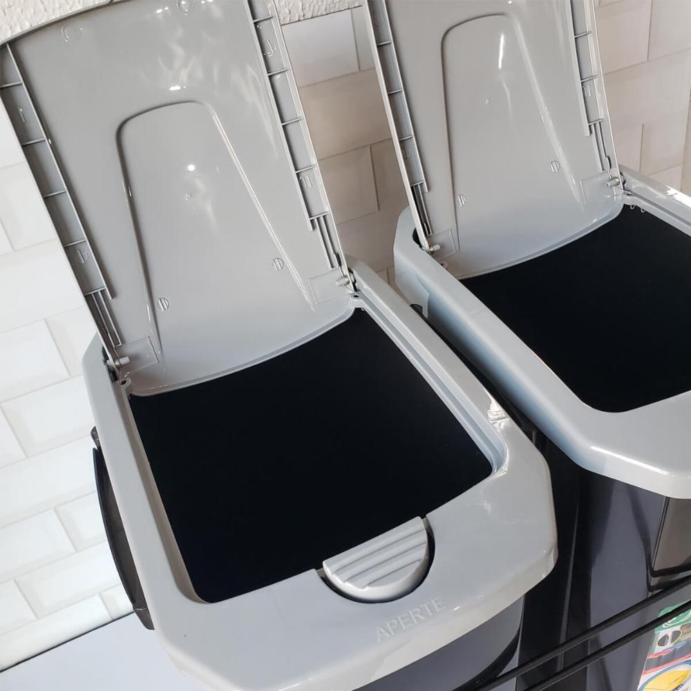 Lixeira Dupla 15L Slim para Armário Preta com Corrediças Deslizantes Schmitt