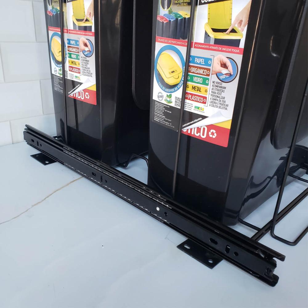 Lixeira Dupla 15L Slim para Armário Preta com Corrediças Deslizantes Schmitt