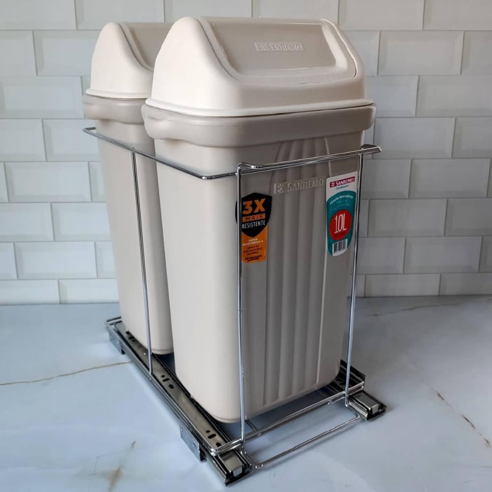 Lixeira Dupla Deslizante de Embutir Armário para Cozinha 10L Corrediça Tampa Basculante