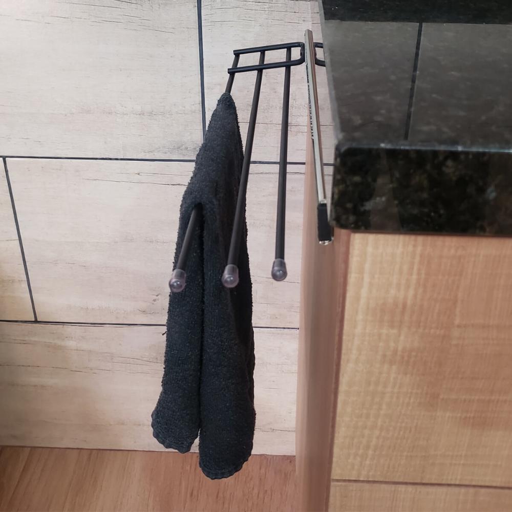 Porta Pano de Prato Triplo Preto Suporte Cozinha de Corrediç