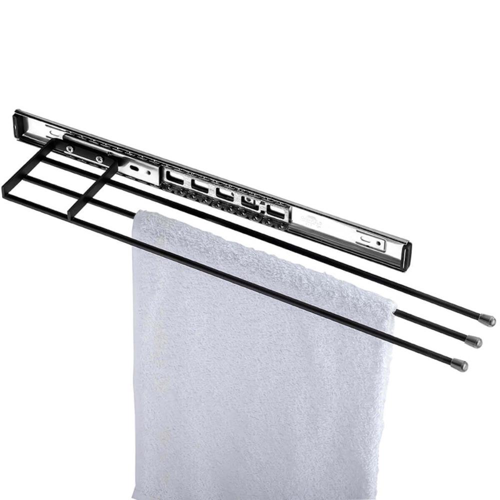 Porta Pano de Prato Triplo Preto Suporte Cozinha de Corrediç