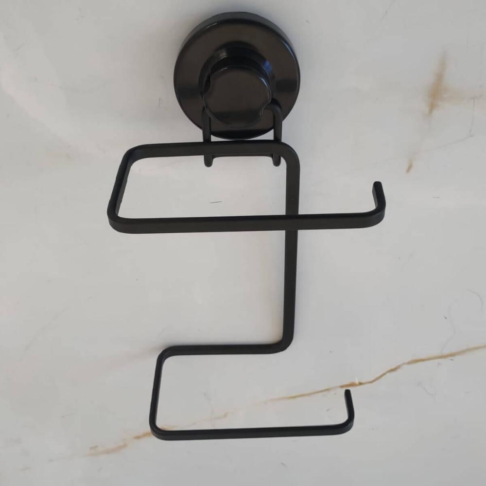 Porta Papel Higiênico com Ventosa Preto Papeleira Dupla Faci
