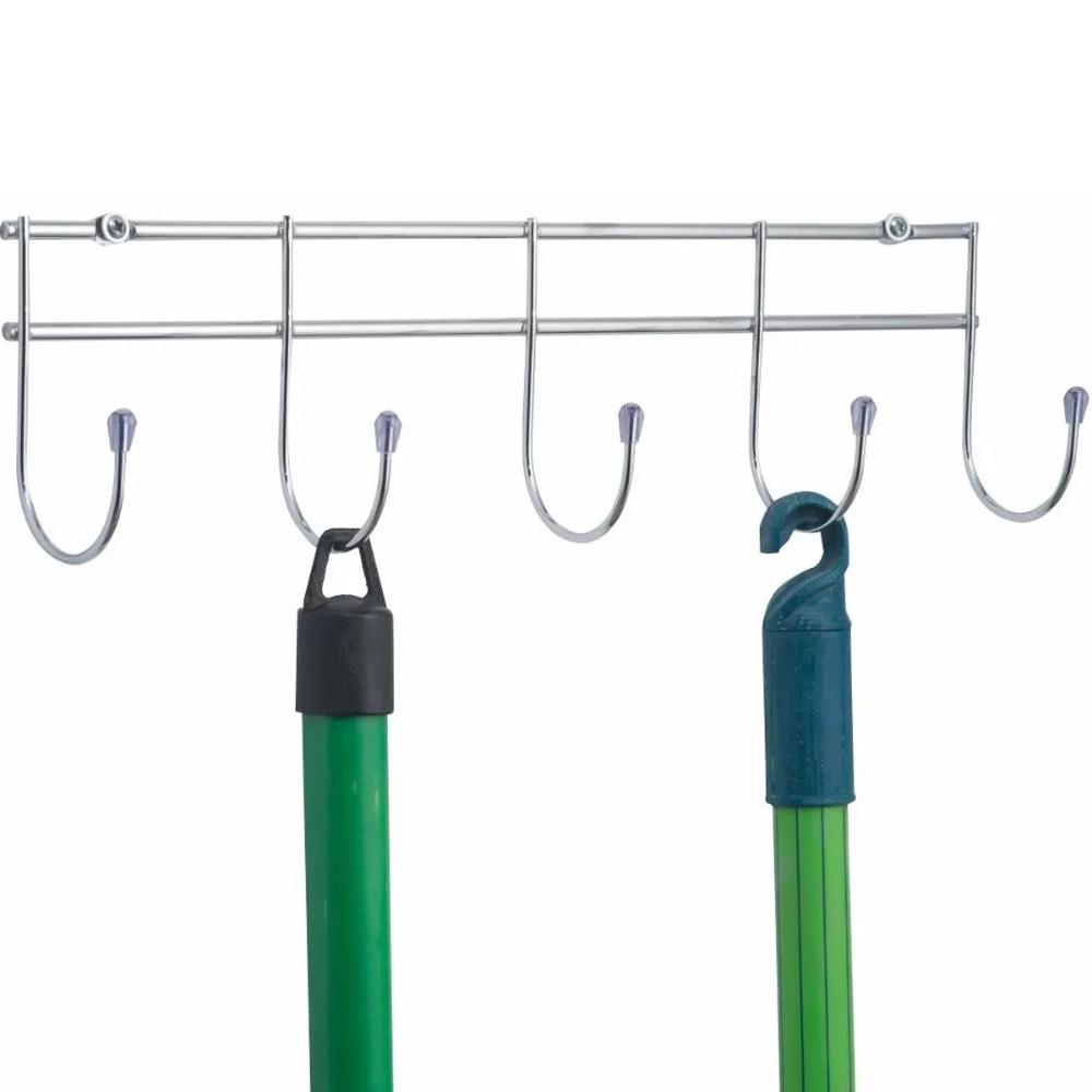 Suporte De Parede Multiuso Vassouras Utensílios Aço Cromado