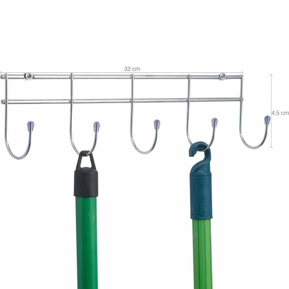 Suporte De Parede Multiuso Vassouras Utensílios Aço Cromado