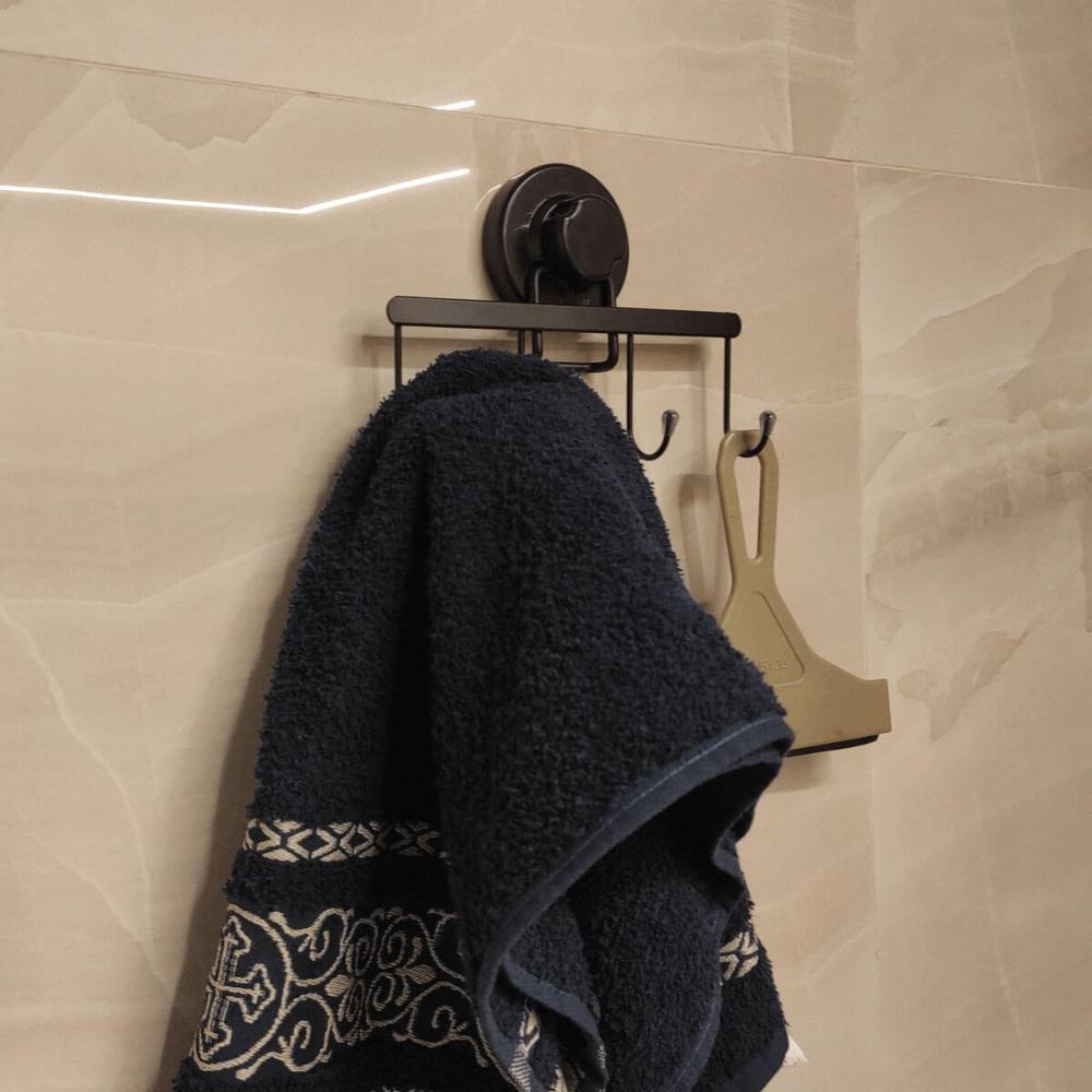 Suporte Multiuso 4 Ganchos Cabideiro Preto com Ventosa Pared