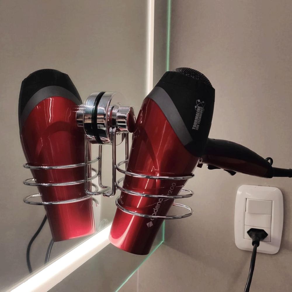 Suporte Para Secador de Cabelo com Ventosa ABS Aço Cromado Faciliti Schmitt