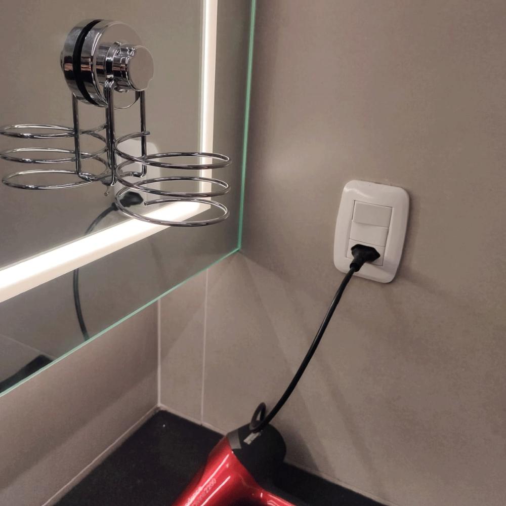 Suporte Para Secador de Cabelo com Ventosa ABS Aço Cromado Faciliti Schmitt