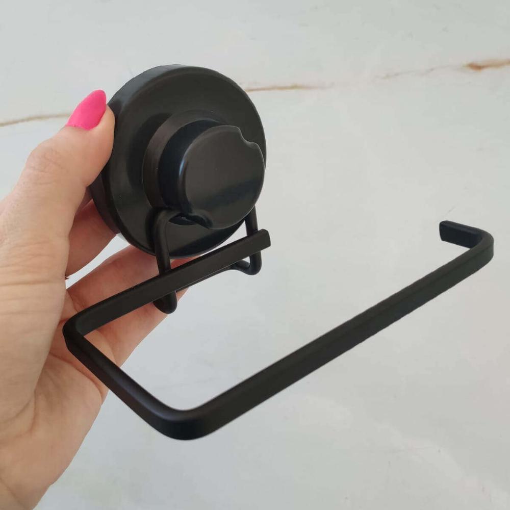 Suporte Porta Papel Higiênico Fixação Ventosa Preto Fosco Faciliti Papeleira