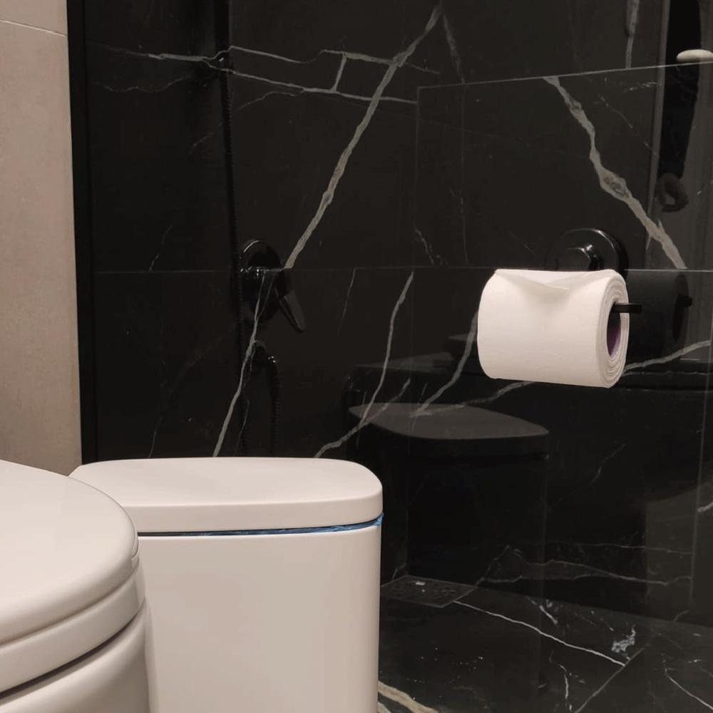Suporte Porta Papel Higiênico Fixação Ventosa Preto Fosco Faciliti Papeleira
