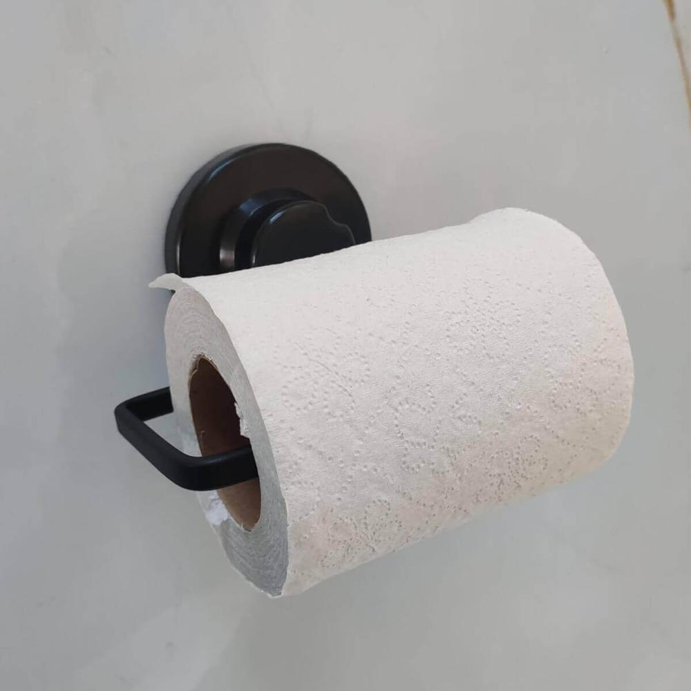 Suporte Porta Papel Higiênico Fixação Ventosa Preto Fosco Faciliti Papeleira