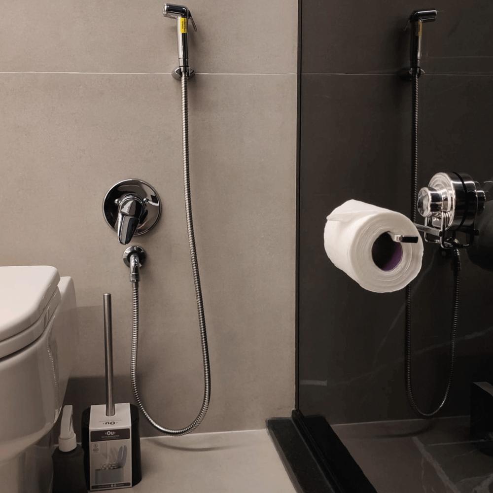 Suporte Porta Papel Higiênico com Ventosa Faciliti Papeleira de Parede Cromada