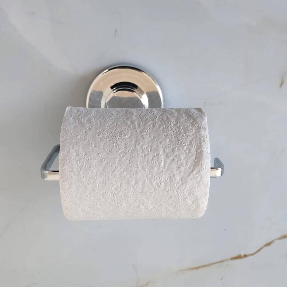 Suporte Porta Papel Higiênico com Ventosa Faciliti Papeleira de Parede Cromada